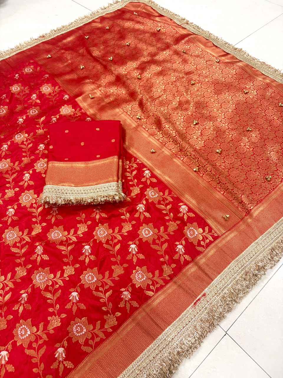 PREMIUM KHADI DOLLA SILK ZARI WEAVING GHUNGROO SAREE 