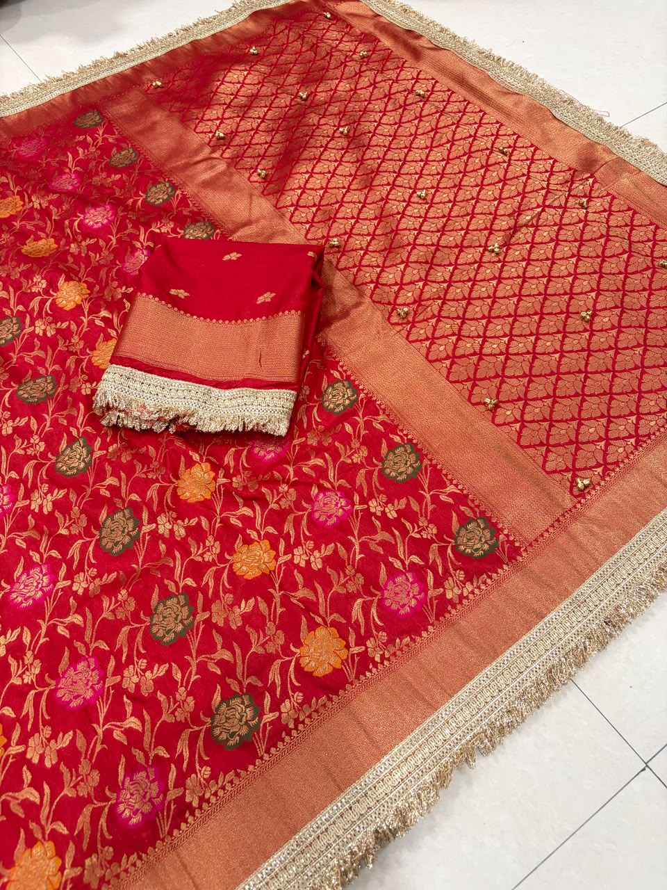 PREMIUM KHADI DOLLA SILK ZARI WEAVING GHUNGROO SAREE 