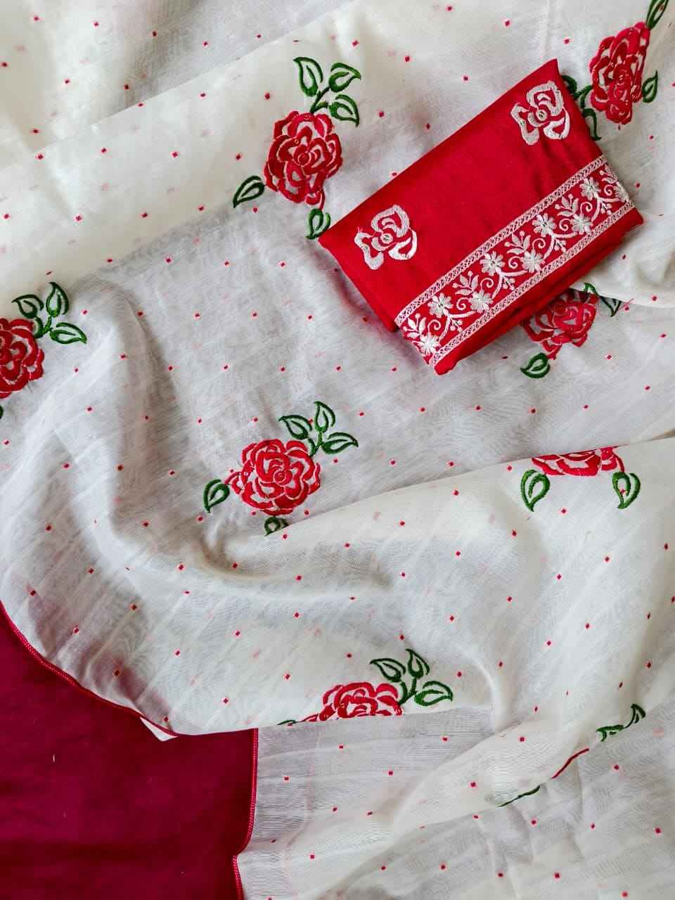 PURE LINEN COTTON ROSÉ EMBORIDERY WORK SAREE