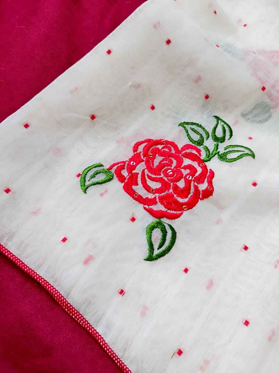 PURE LINEN COTTON ROSÉ EMBORIDERY WORK SAREE