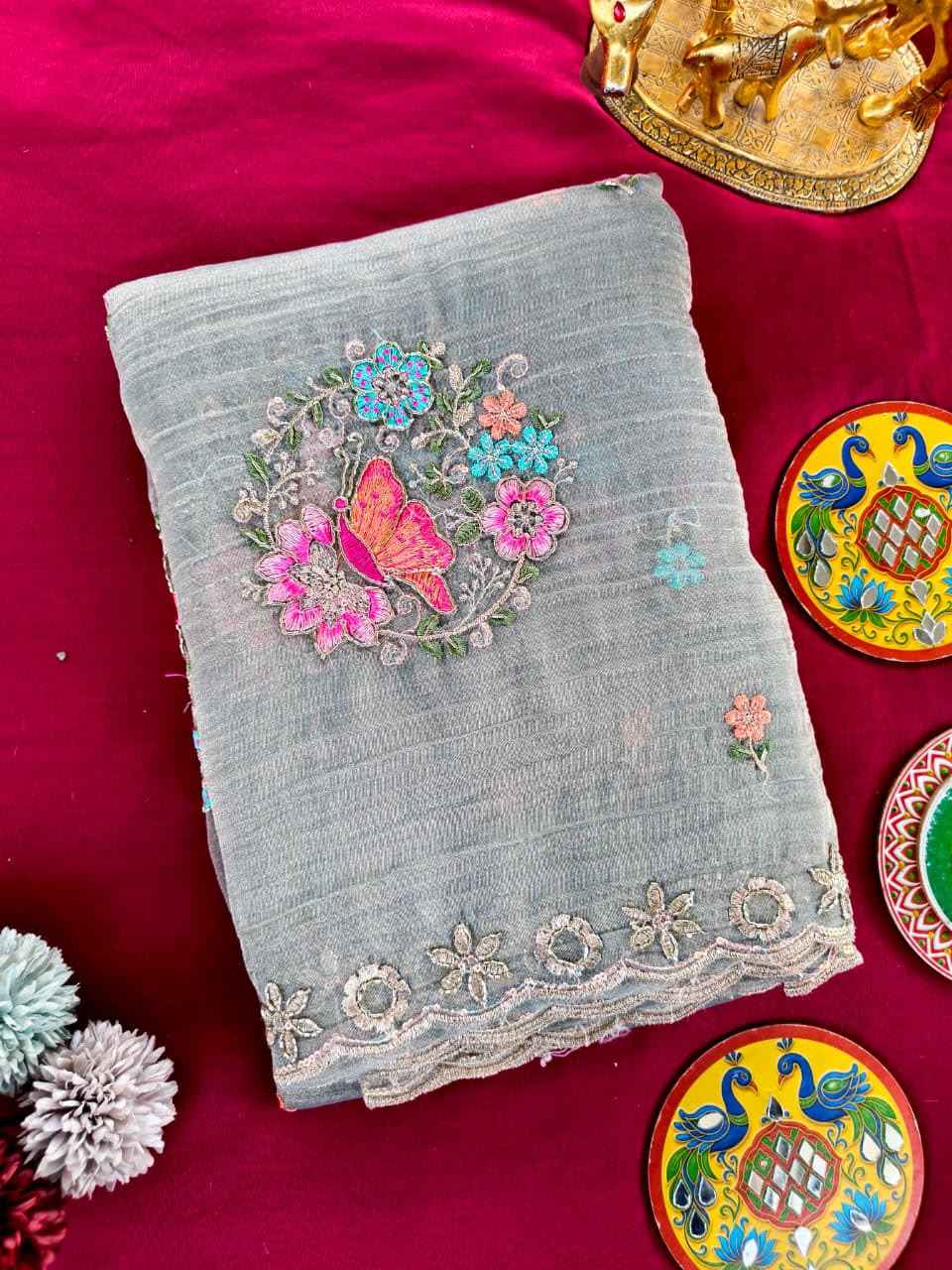 PURE SALSA EMBORIDED MOTTIFS WORK SAREE
