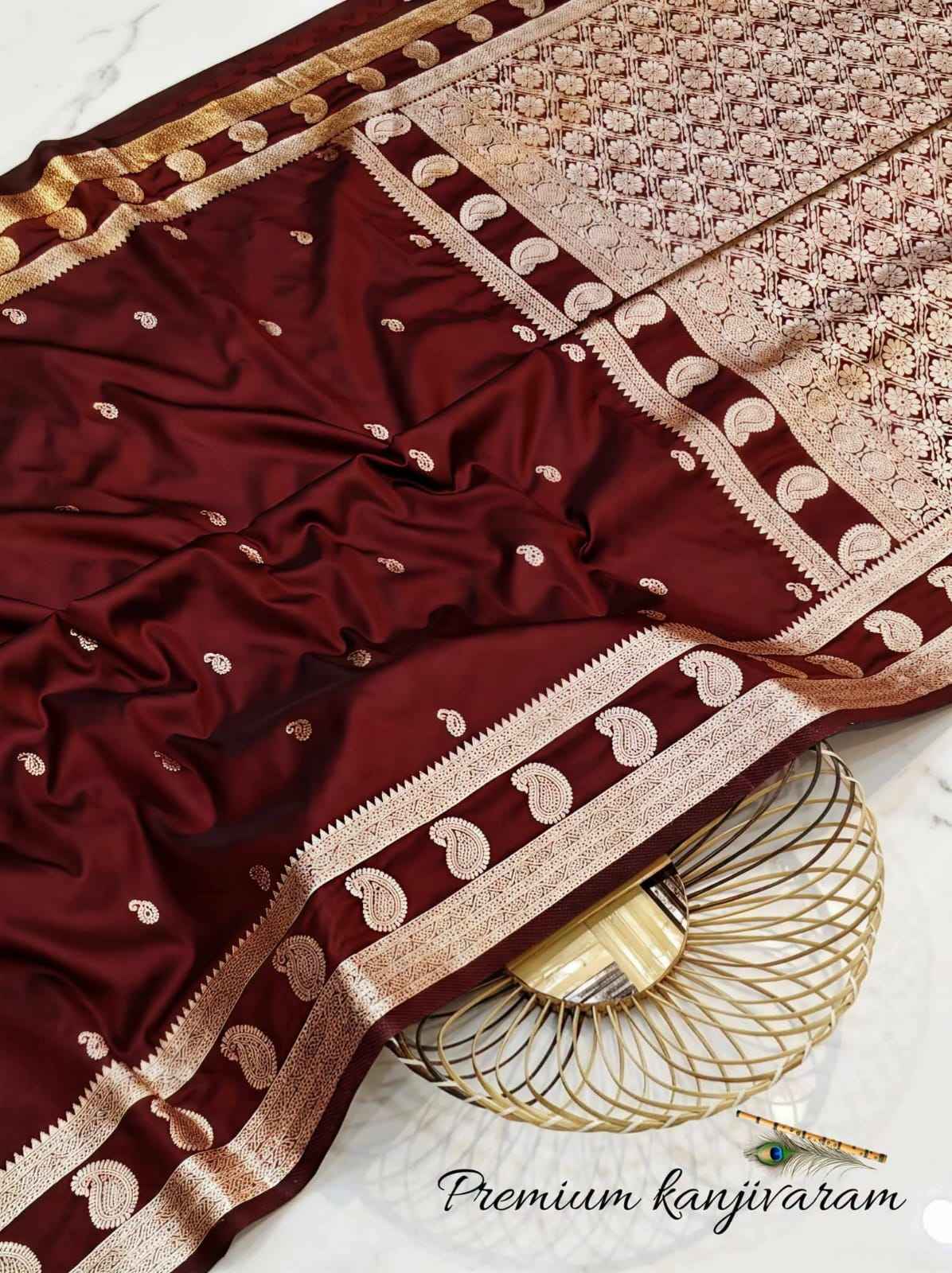 PURE SOFT BANARASI SILK GOLD ZARI WEAVING SAREE 2