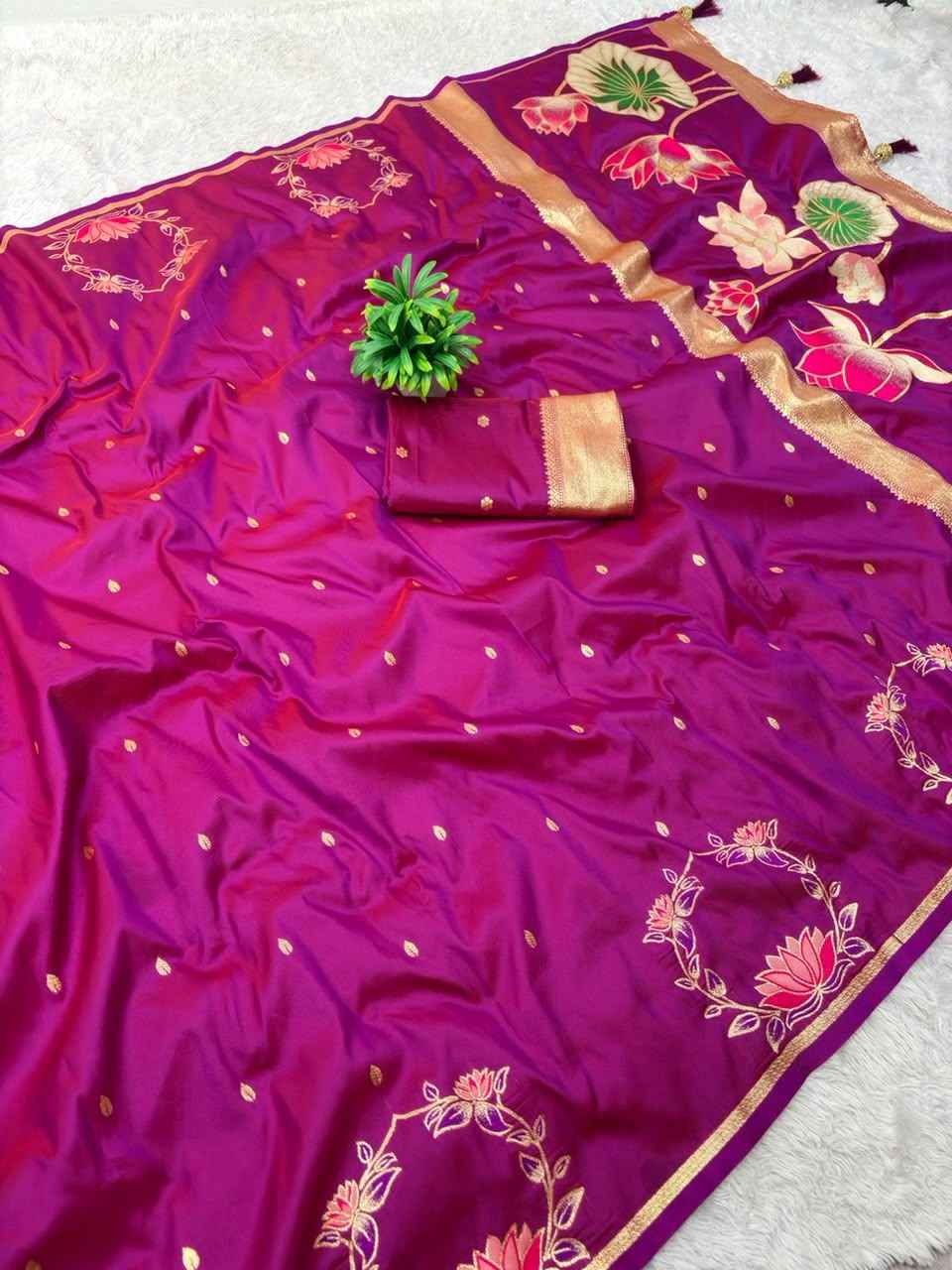 PURE SOFT BANARASI SILK ZARI MINA WEAVING WORK SAREE 