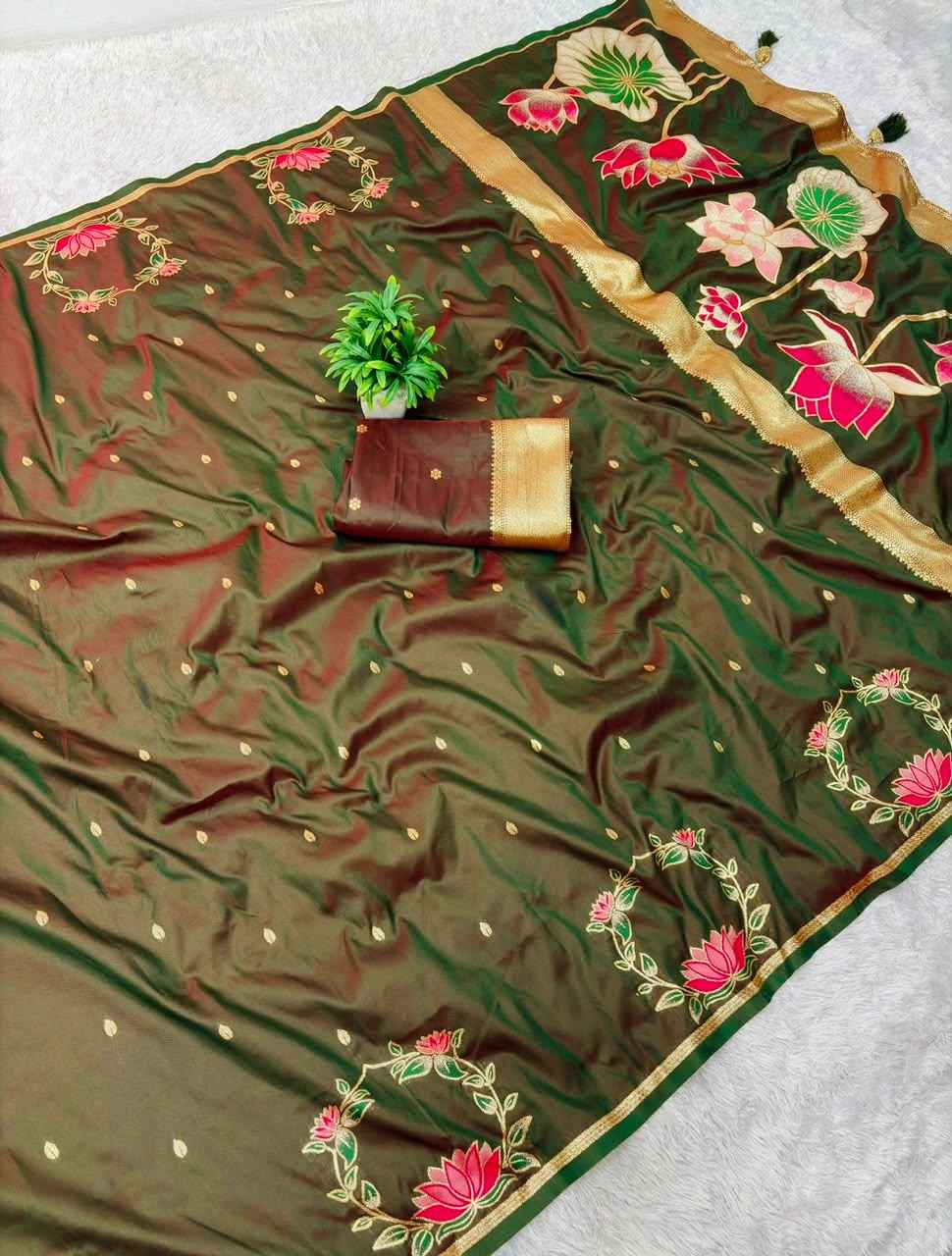 PURE SOFT BANARASI SILK ZARI MINA WEAVING WORK SAREE 