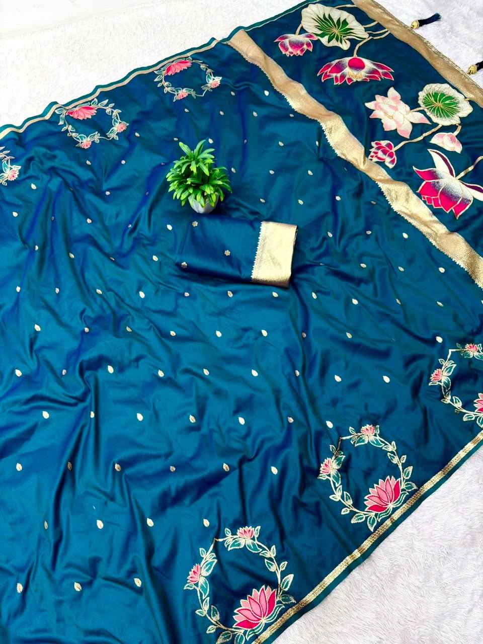 PURE SOFT BANARASI SILK ZARI MINA WEAVING WORK SAREE 