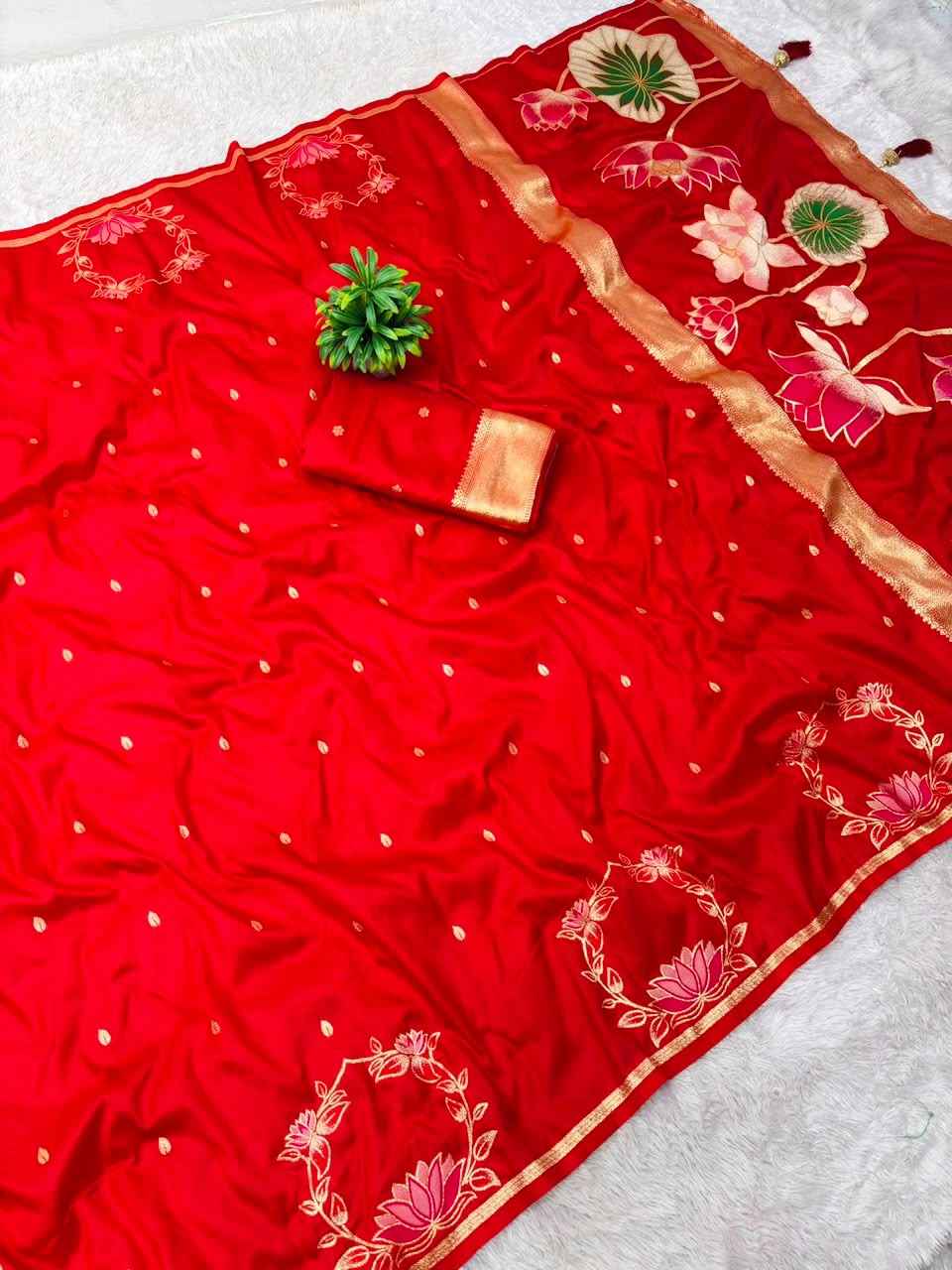 PURE SOFT BANARASI SILK ZARI MINA WEAVING WORK SAREE 