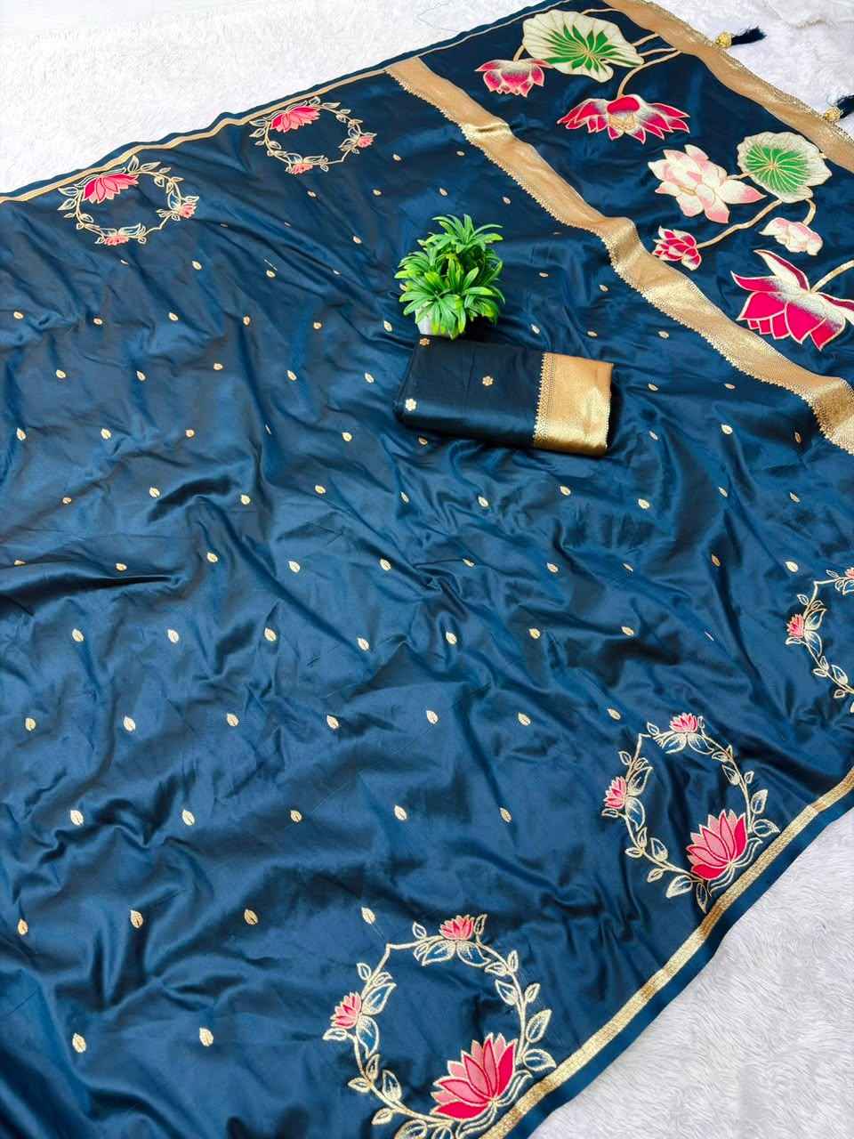 PURE SOFT BANARASI SILK ZARI MINA WEAVING WORK SAREE 