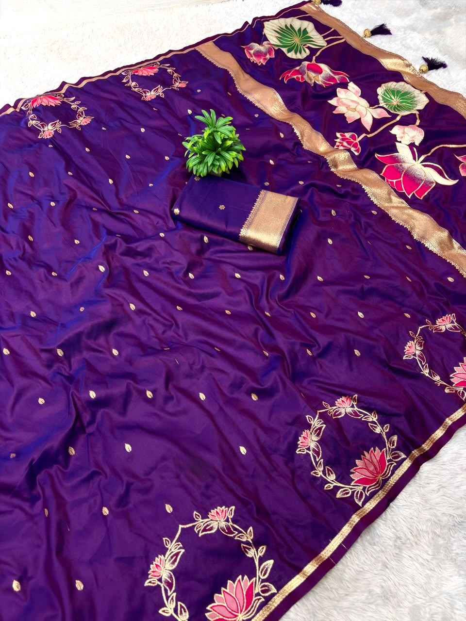 PURE SOFT BANARASI SILK ZARI MINA WEAVING WORK SAREE 
