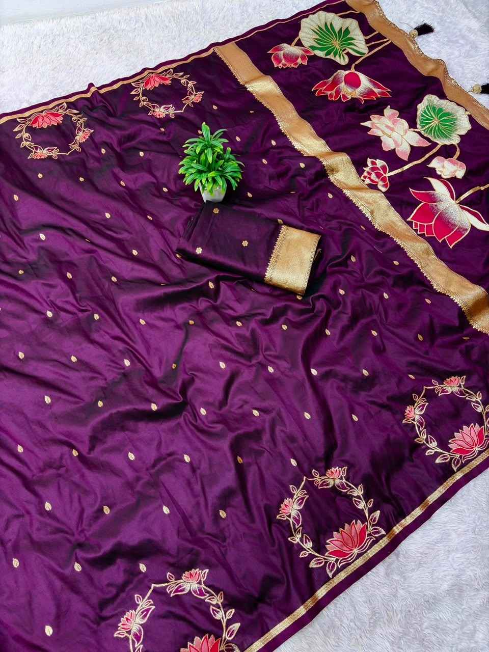 PURE SOFT BANARASI SILK ZARI MINA WEAVING WORK SAREE 