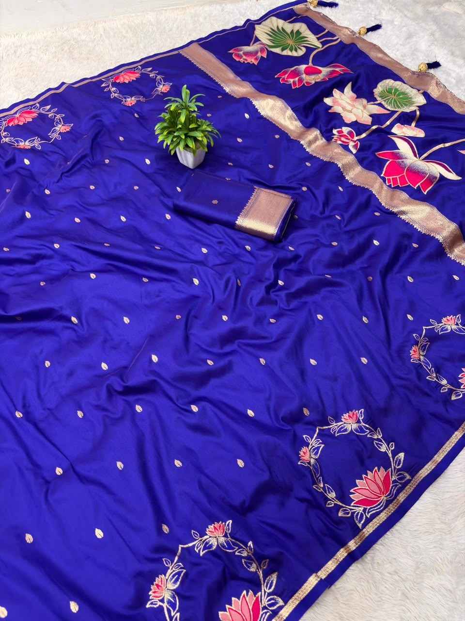 PURE SOFT BANARASI SILK ZARI MINA WEAVING WORK SAREE 