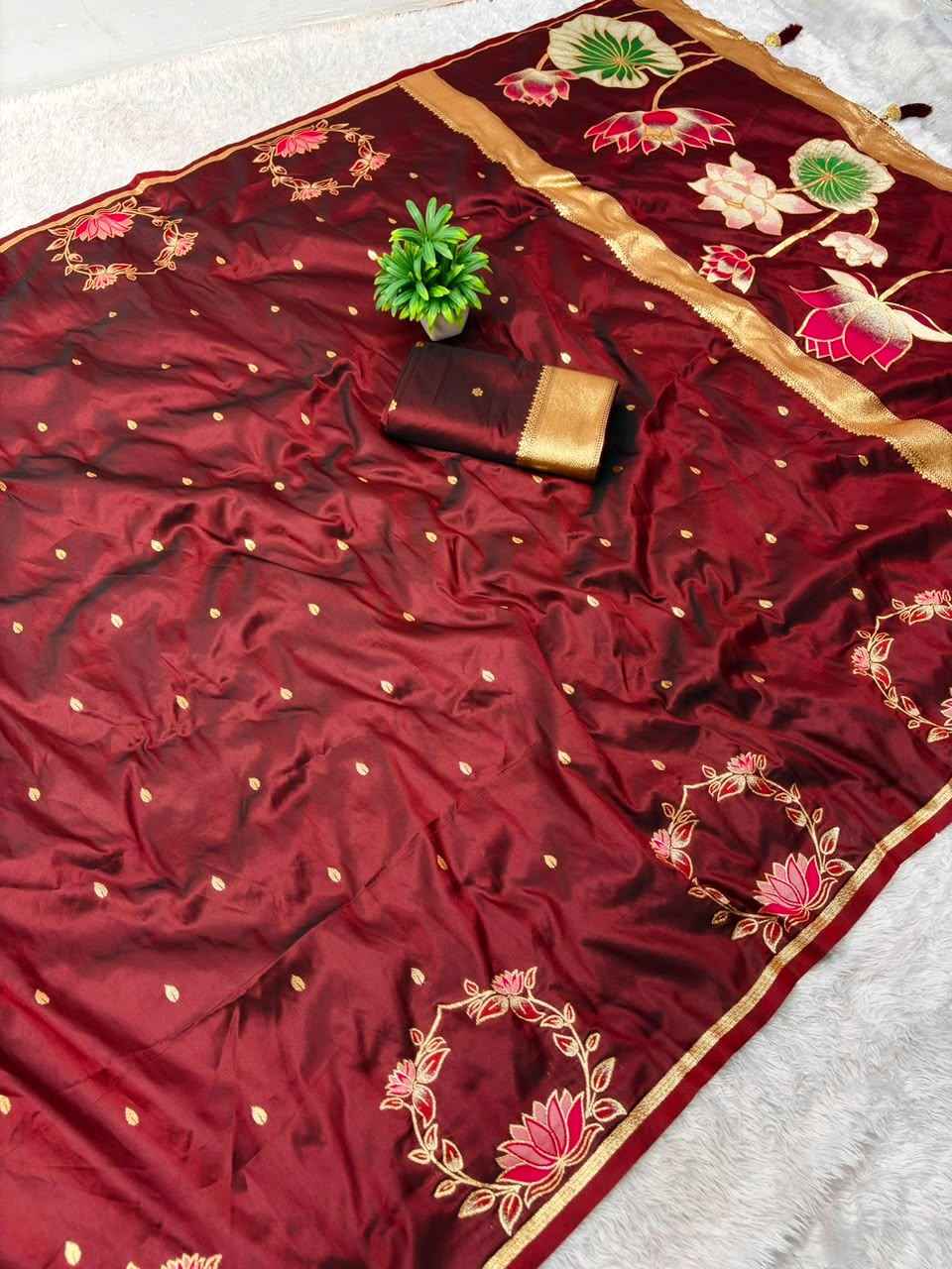 PURE SOFT BANARASI SILK ZARI MINA WEAVING WORK SAREE 