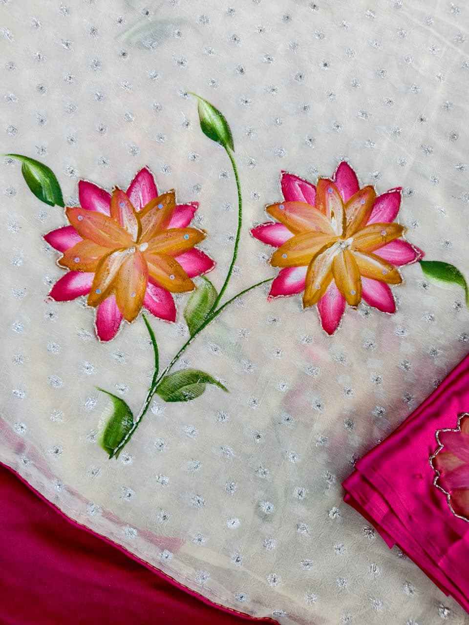PURE SOFT GEORGATTE CRUSH KHATLI WORK SAREE