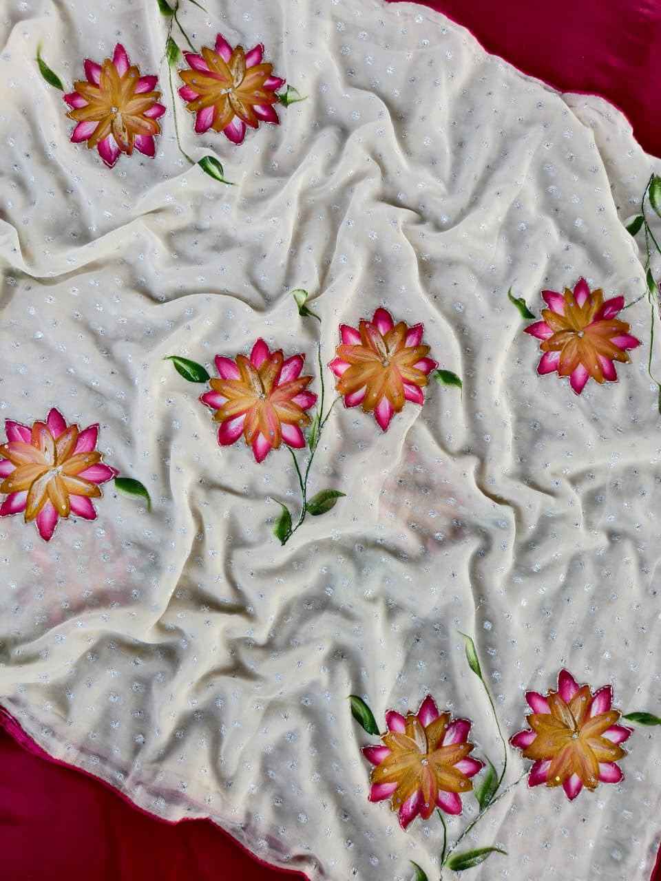 PURE SOFT GEORGATTE CRUSH KHATLI WORK SAREE