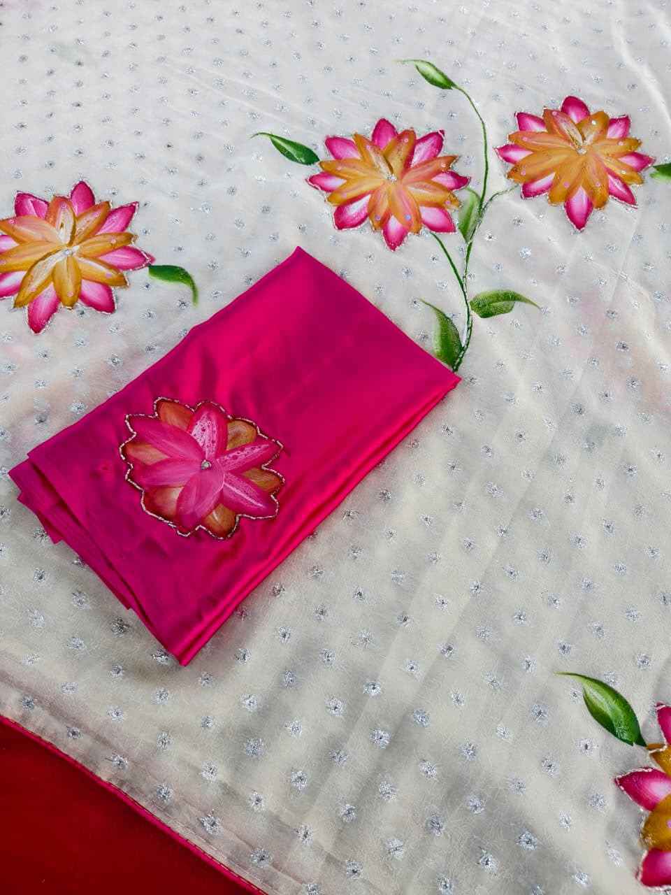 PURE SOFT GEORGATTE CRUSH KHATLI WORK SAREE