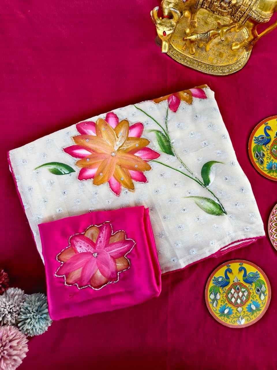 PURE SOFT GEORGATTE CRUSH KHATLI WORK SAREE
