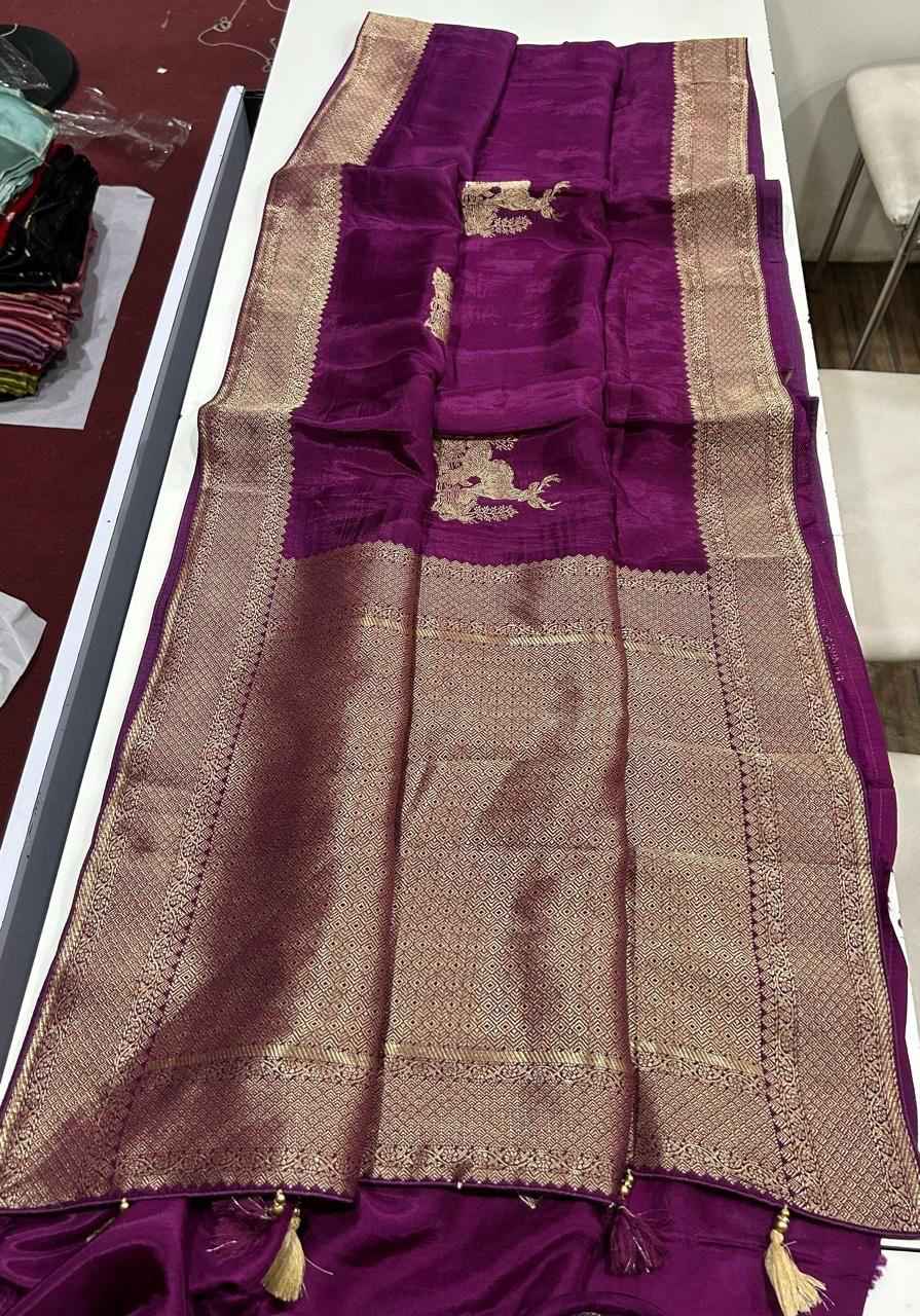 PURE SOFT RUSSIAN SILK HIRAN ZARI WEAVING SAREE 