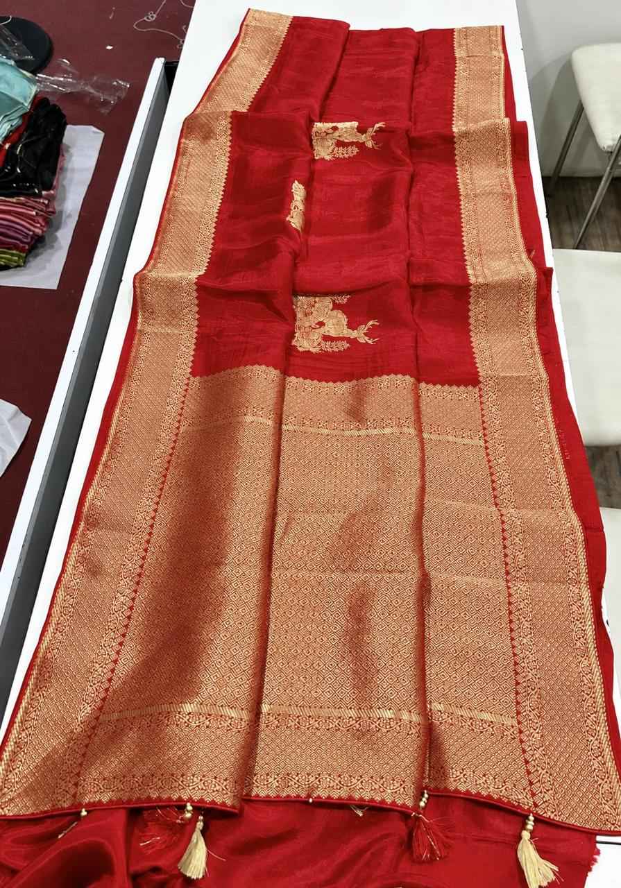 PURE SOFT RUSSIAN SILK HIRAN ZARI WEAVING SAREE 