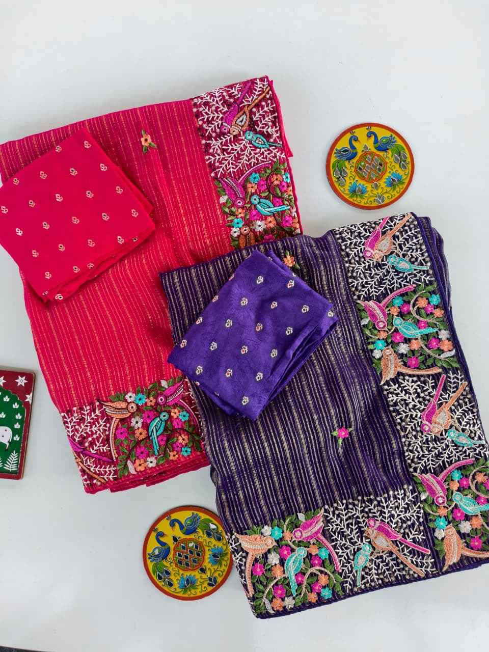 PURE STRIPES CHIFFON EMBROIDED BUTTI WORK SAREE 