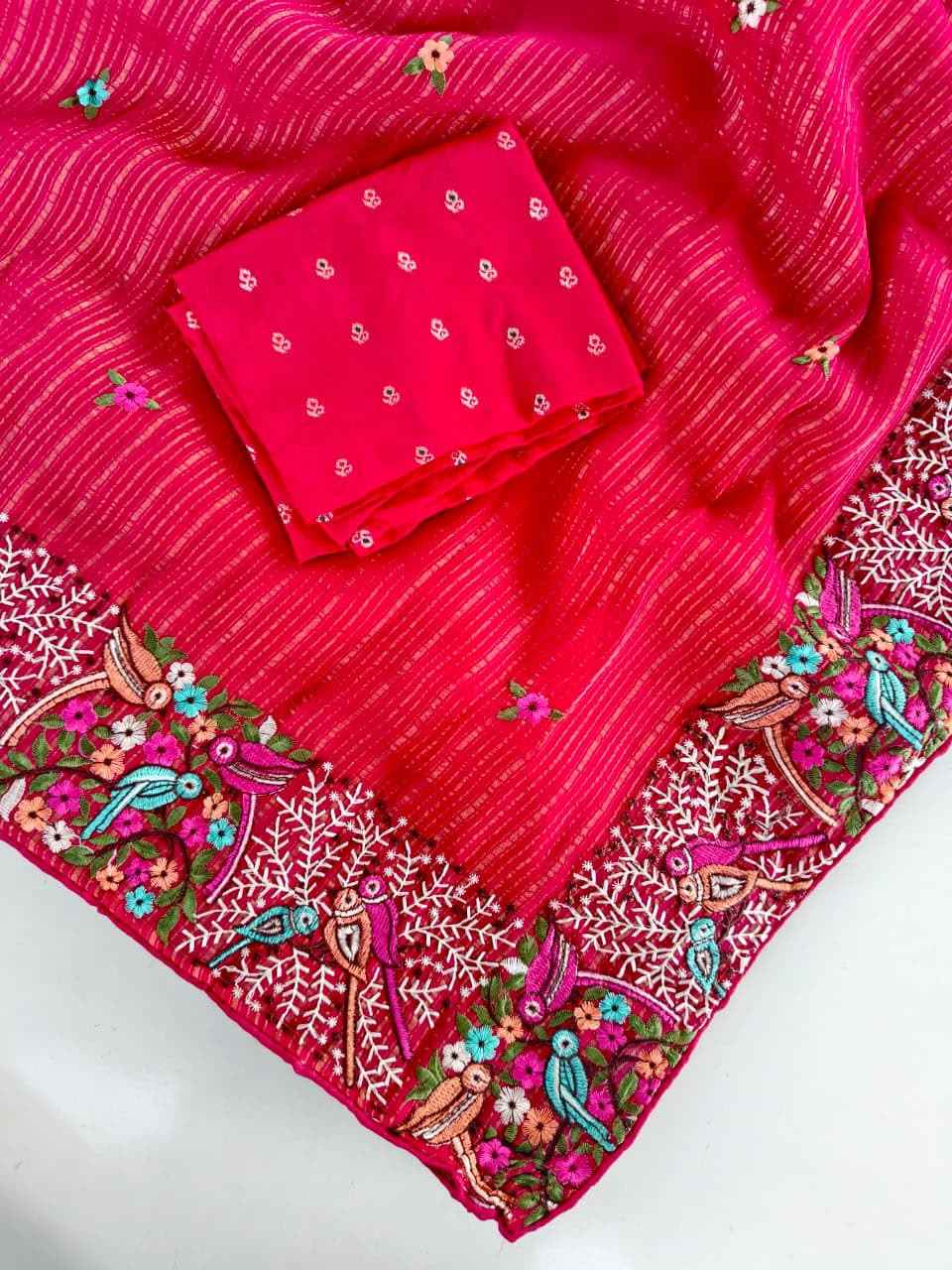 PURE STRIPES CHIFFON EMBROIDED BUTTI WORK SAREE 