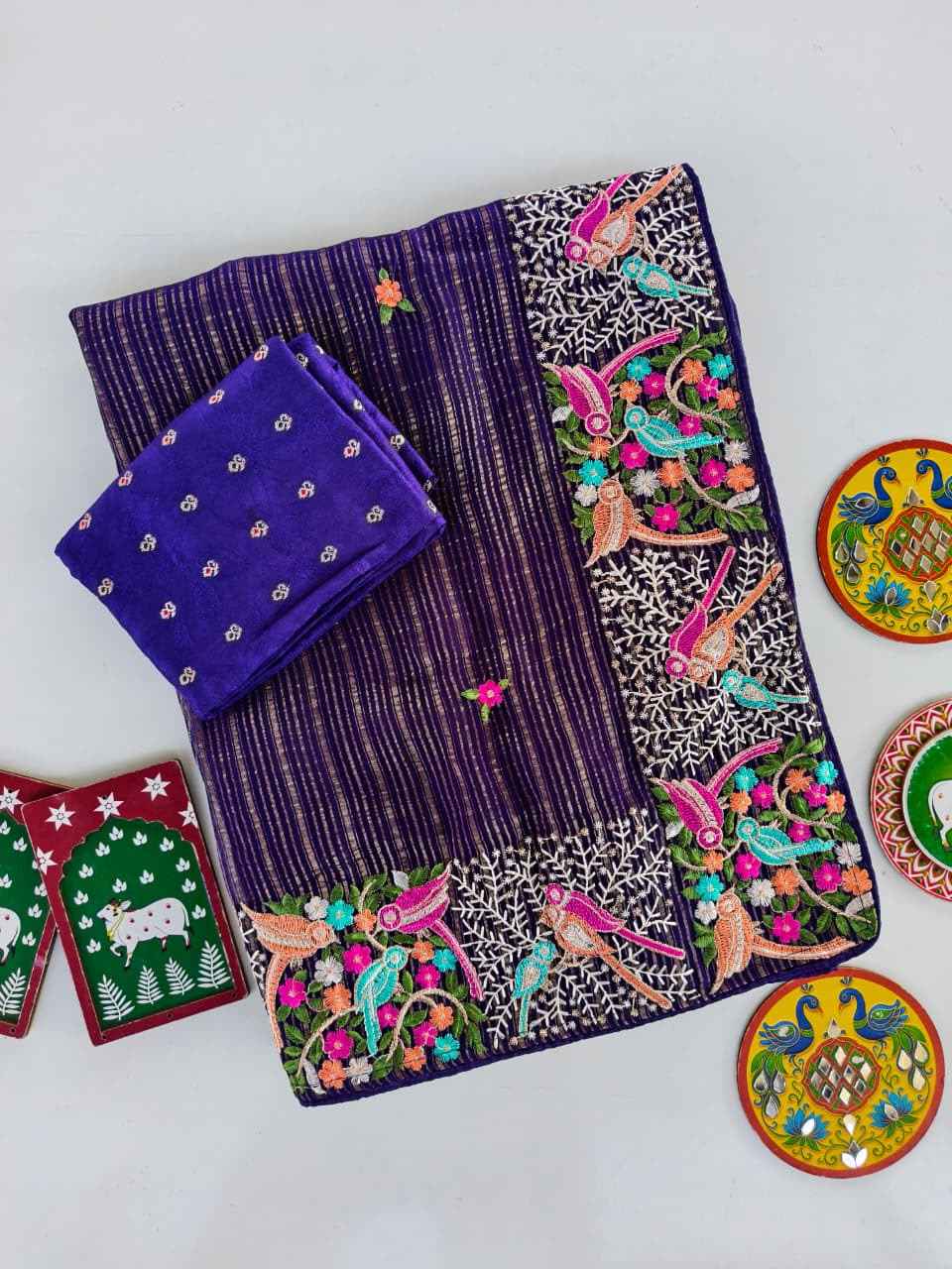 PURE STRIPES CHIFFON EMBROIDED BUTTI WORK SAREE 