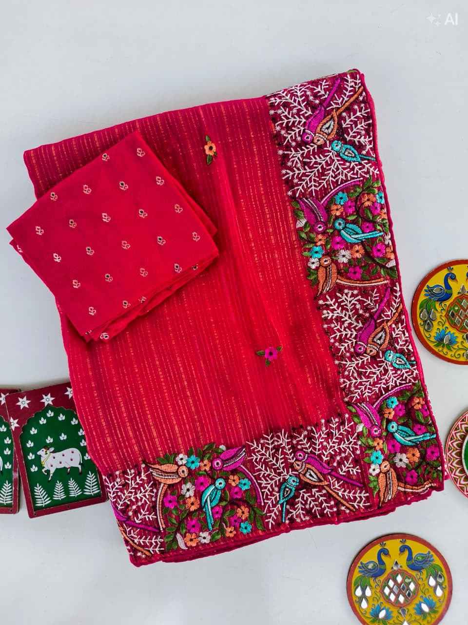 PURE STRIPES CHIFFON EMBROIDED BUTTI WORK SAREE 