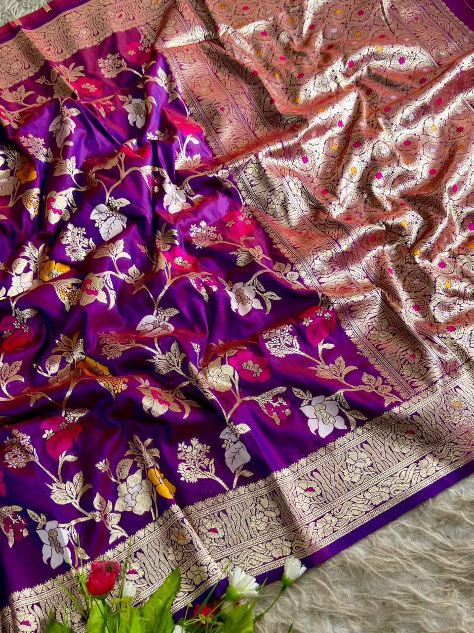 SOFT BANARASI FLORAL ZARI WEAVING JAMDANI SAREE
