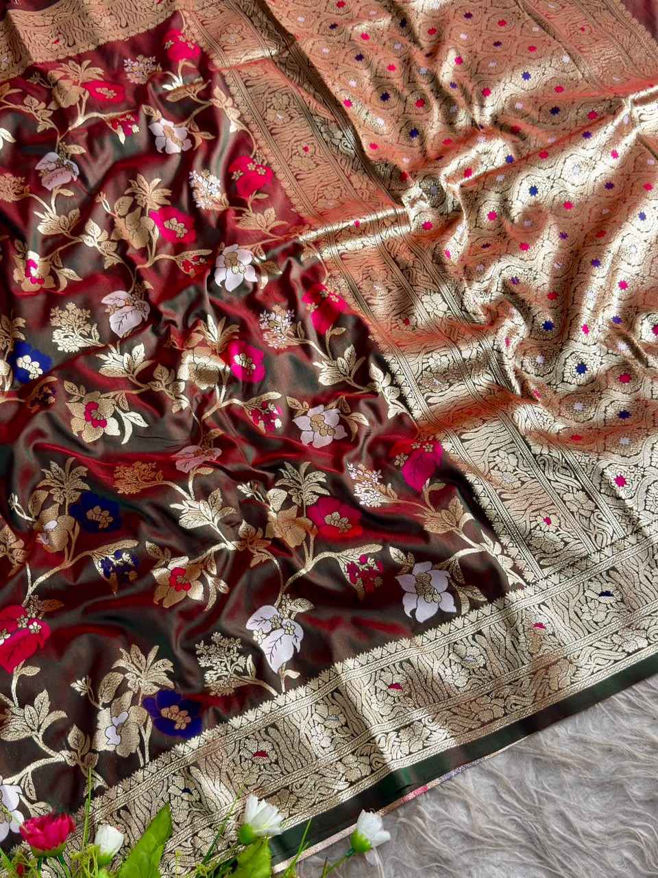SOFT BANARASI FLORAL ZARI WEAVING JAMDANI SAREE