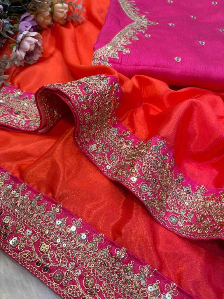 SOFT CHINNON SEQUINS AND DORI EMBROIDERY WORK SAREE