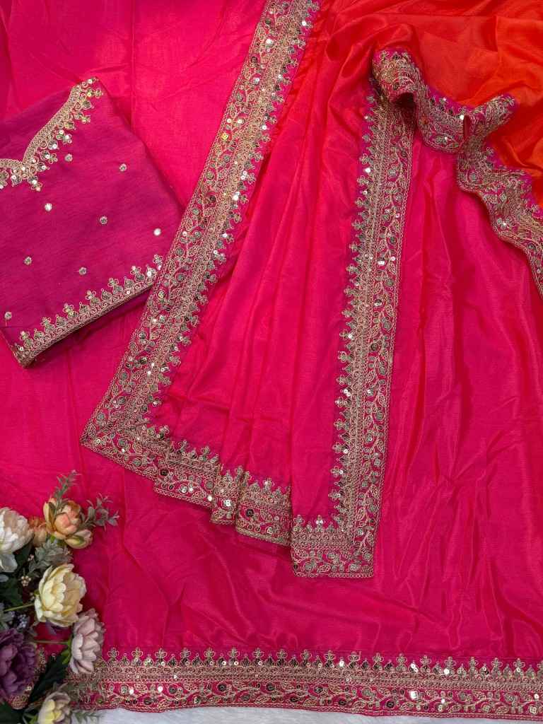 SOFT CHINNON SEQUINS AND DORI EMBROIDERY WORK SAREE