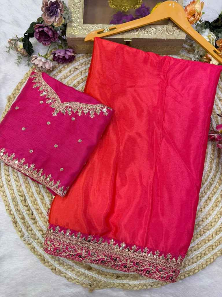 SOFT CHINNON SEQUINS AND DORI EMBROIDERY WORK SAREE