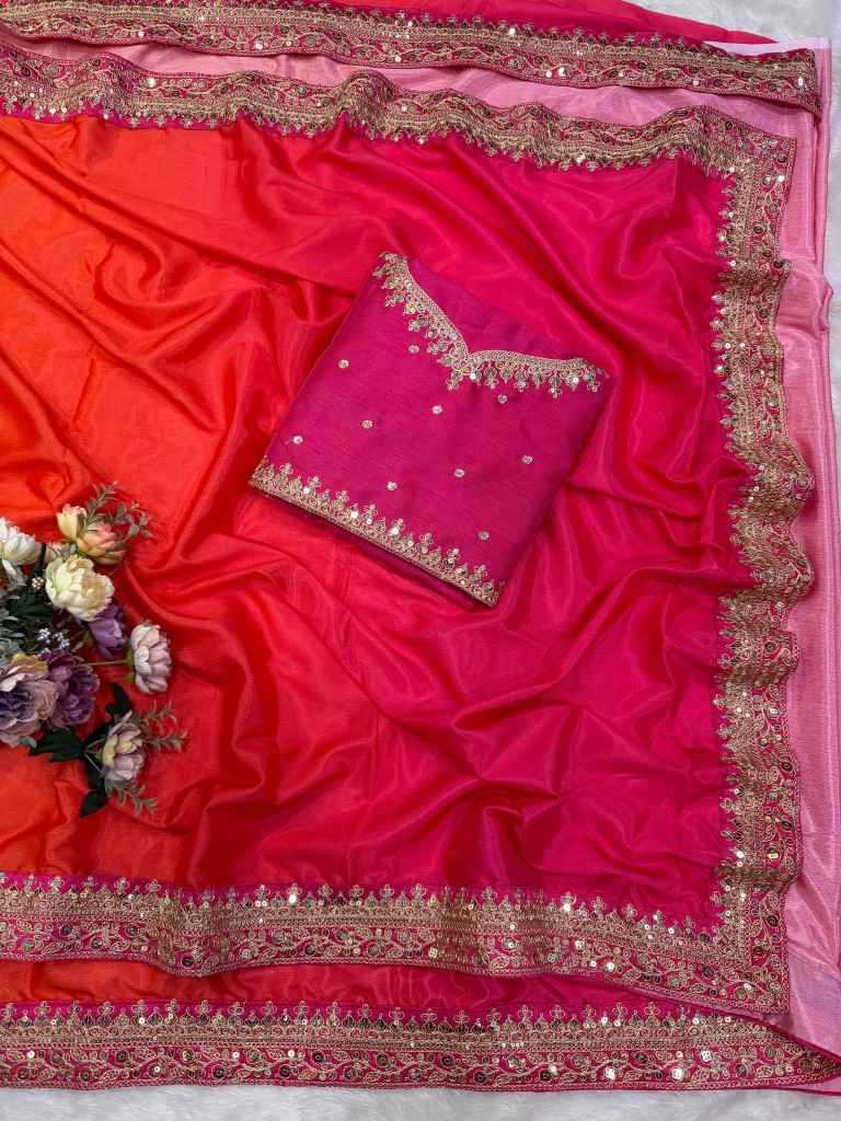 SOFT CHINNON SEQUINS AND DORI EMBROIDERY WORK SAREE