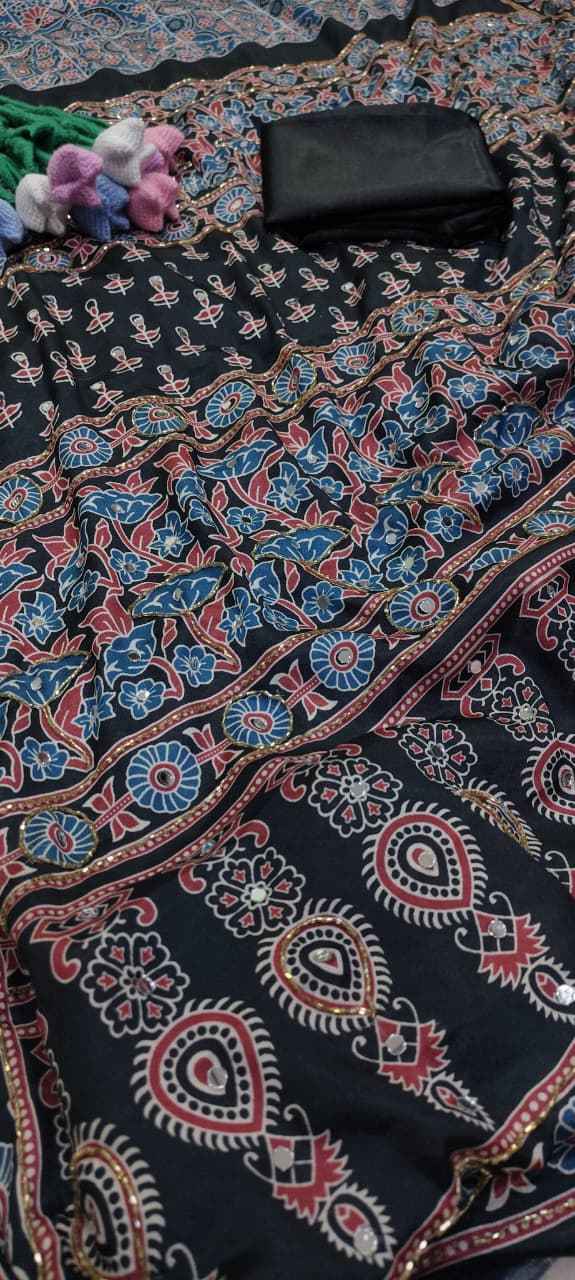 SOFT CHINNON PRINTED KATDANA SEQUENCE REAL MIRROR WORK SAREE 1
