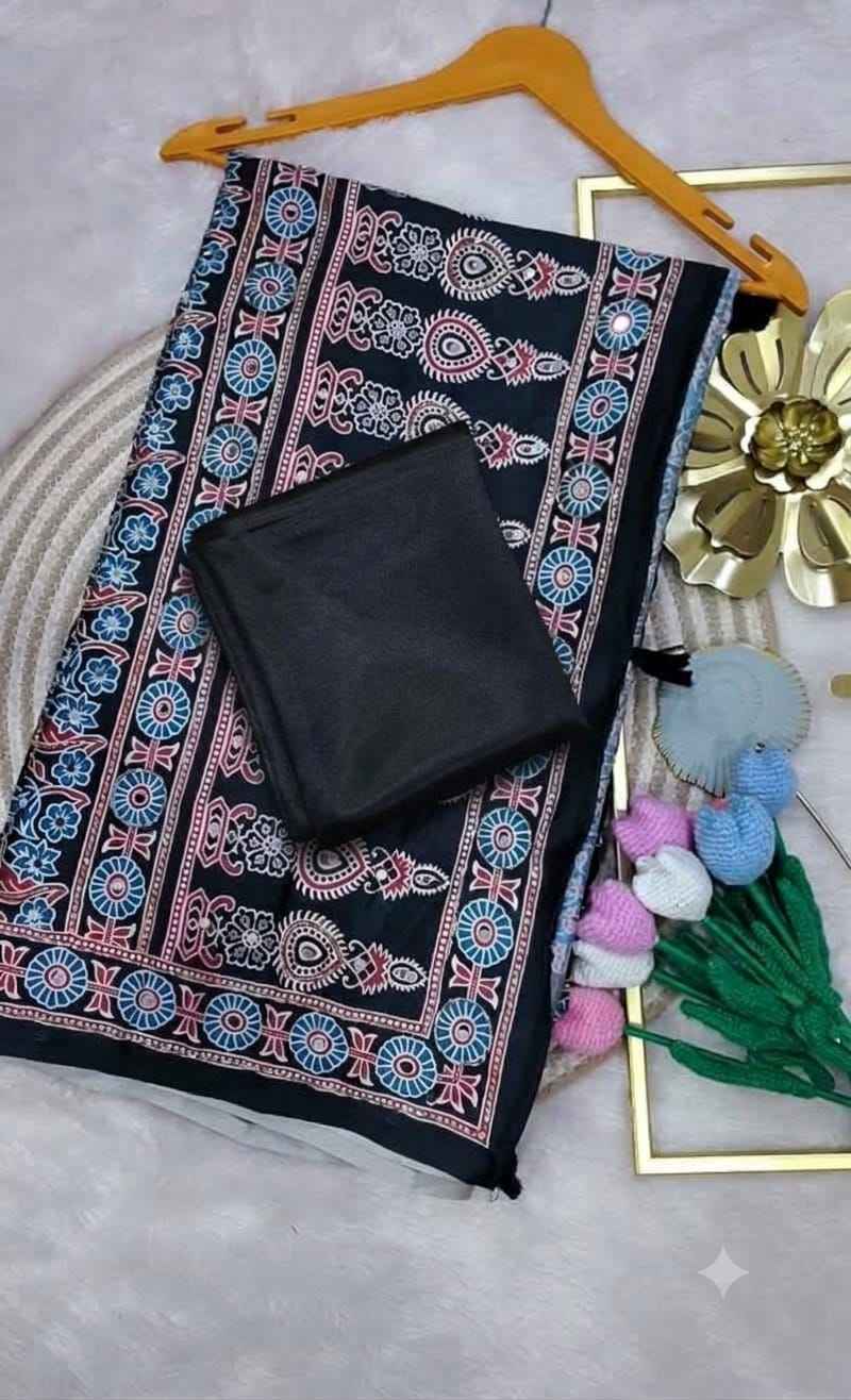 SOFT CHINNON PRINTED KATDANA SEQUENCE REAL MIRROR WORK SAREE 1