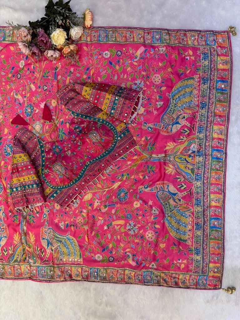 SOFT CHINNON SILK GOLD ZARI RIBBON REAL MIRROR WORK SAREE