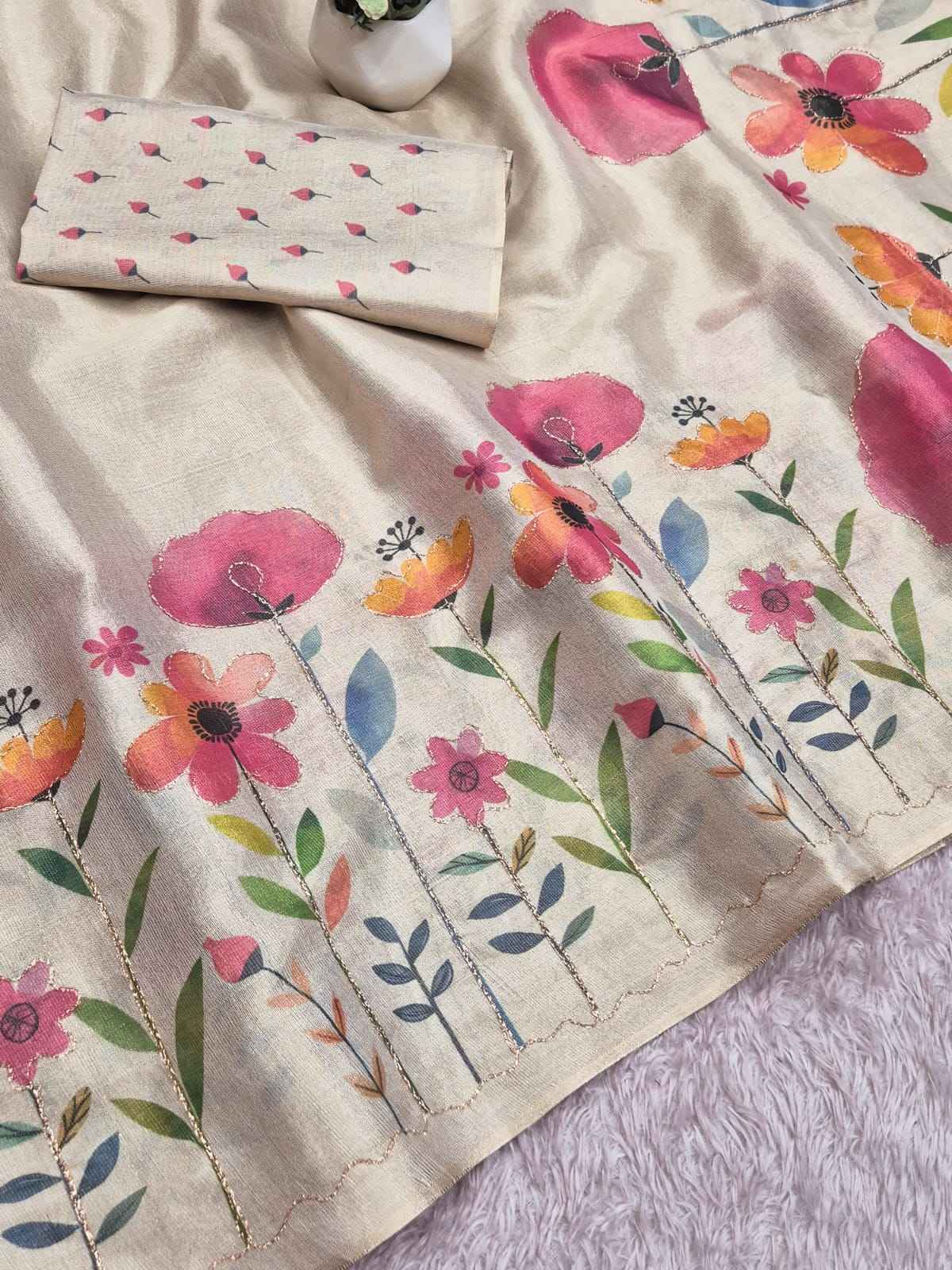SOFT ERODE COTTON ZARI SILK FLOWERS AARI WORK 
