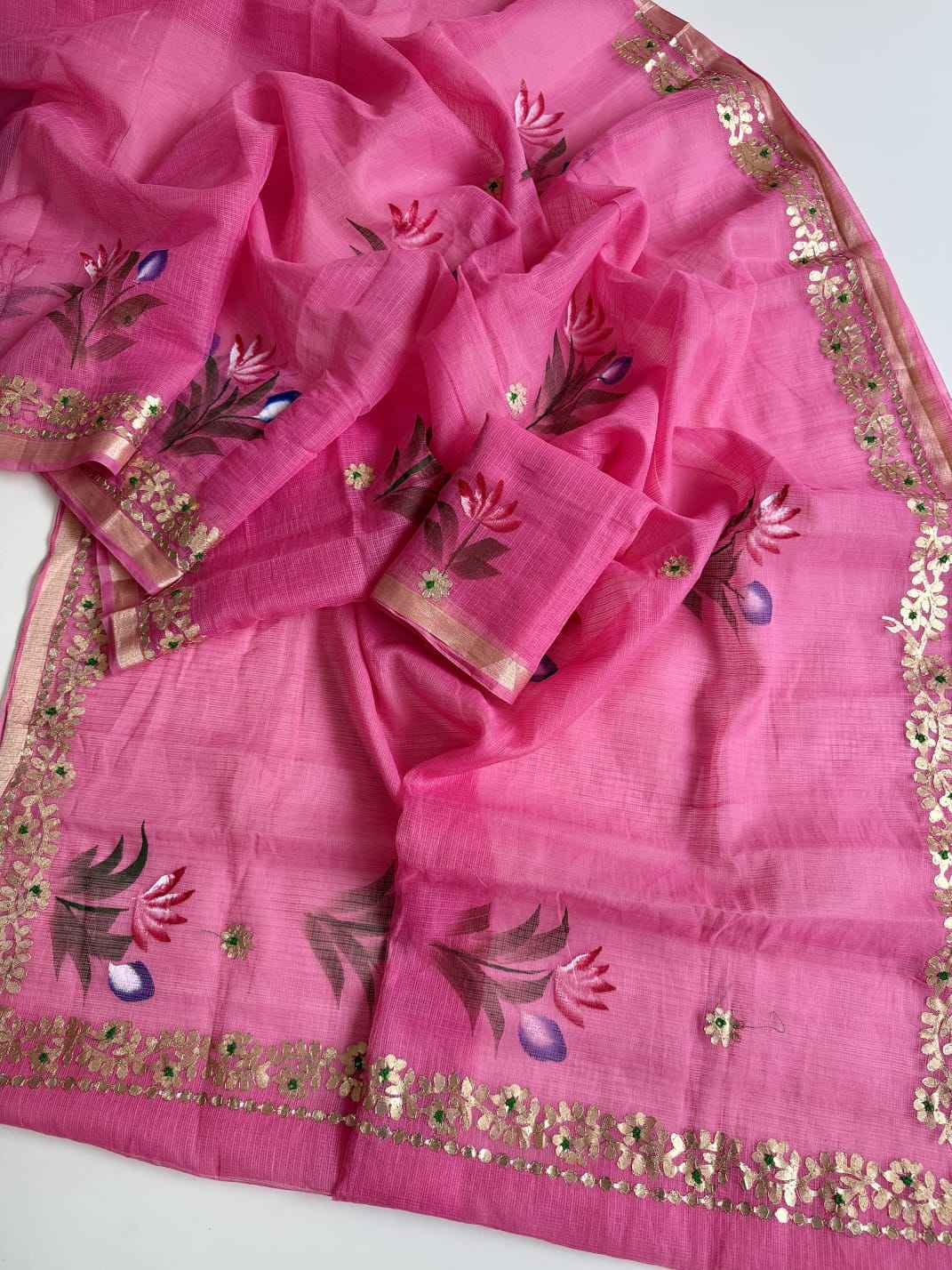 SOFT KOTA DORIYA SILK GOTA WORK HANDPRINT SAREE