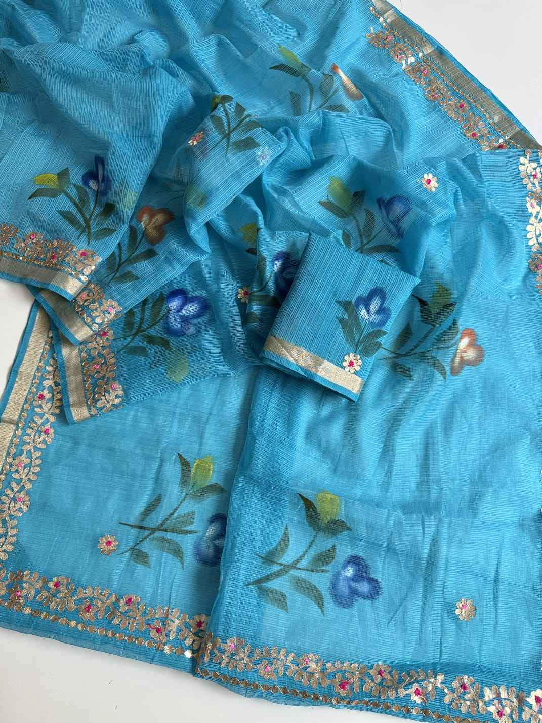 SOFT KOTA DORIYA SILK GOTA WORK HANDPRINT SAREE