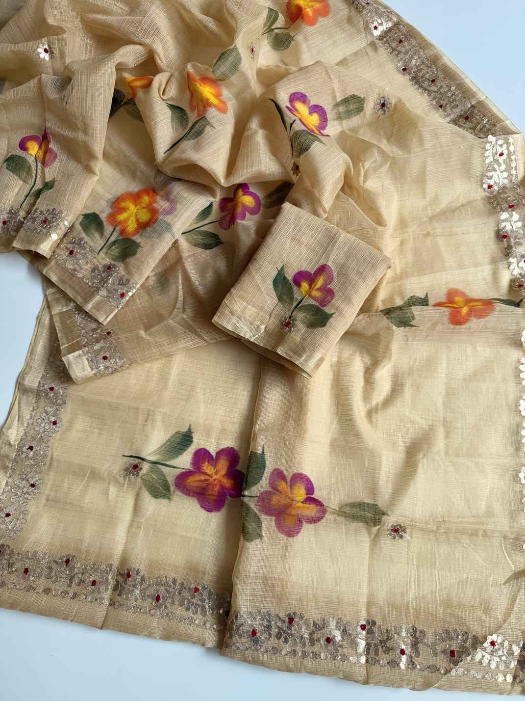SOFT KOTA DORIYA SILK GOTA WORK HANDPRINT SAREE
