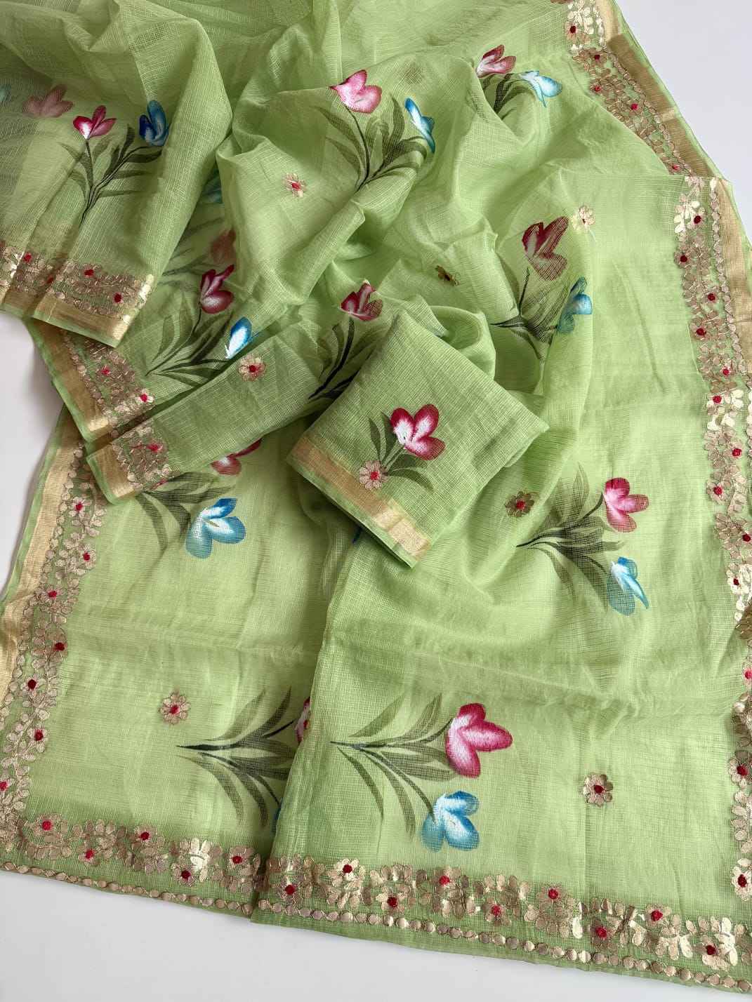 SOFT KOTA DORIYA SILK GOTA WORK HANDPRINT SAREE