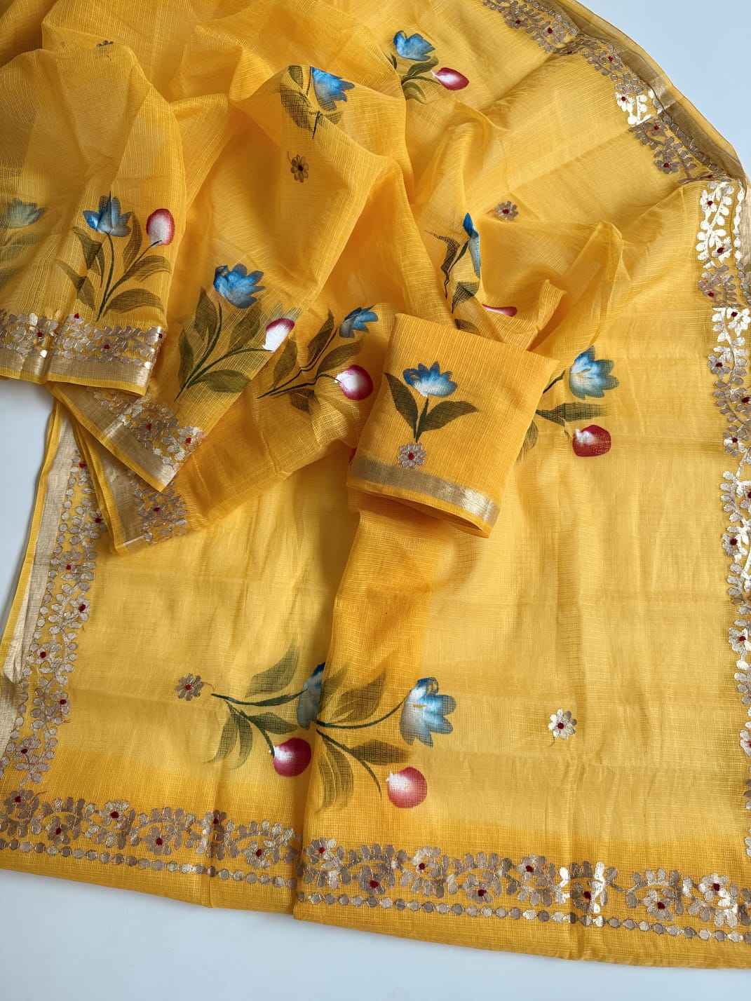 SOFT KOTA DORIYA SILK GOTA WORK HANDPRINT SAREE