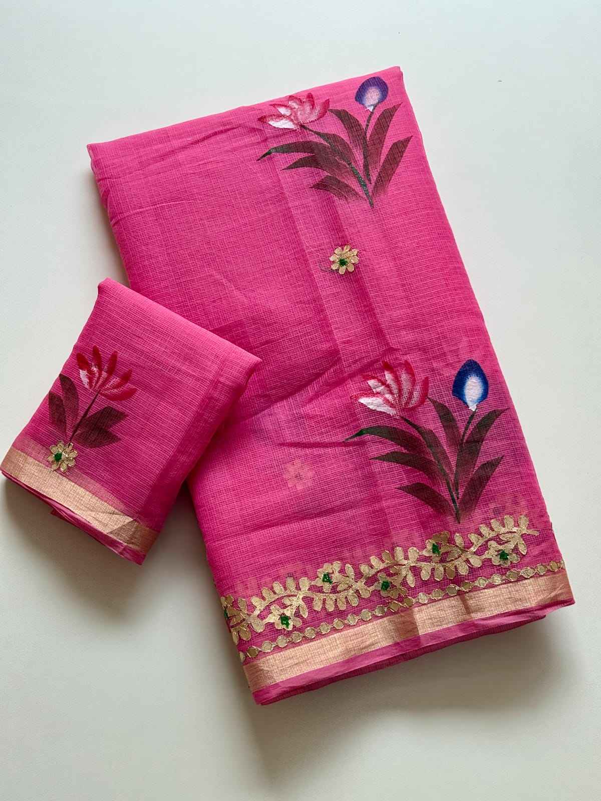 SOFT KOTA DORIYA SILK GOTA WORK HANDPRINT SAREE