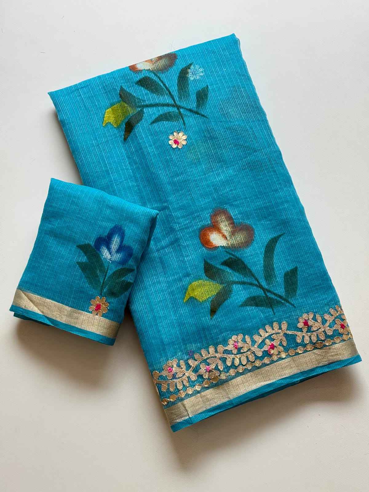 SOFT KOTA DORIYA SILK GOTA WORK HANDPRINT SAREE