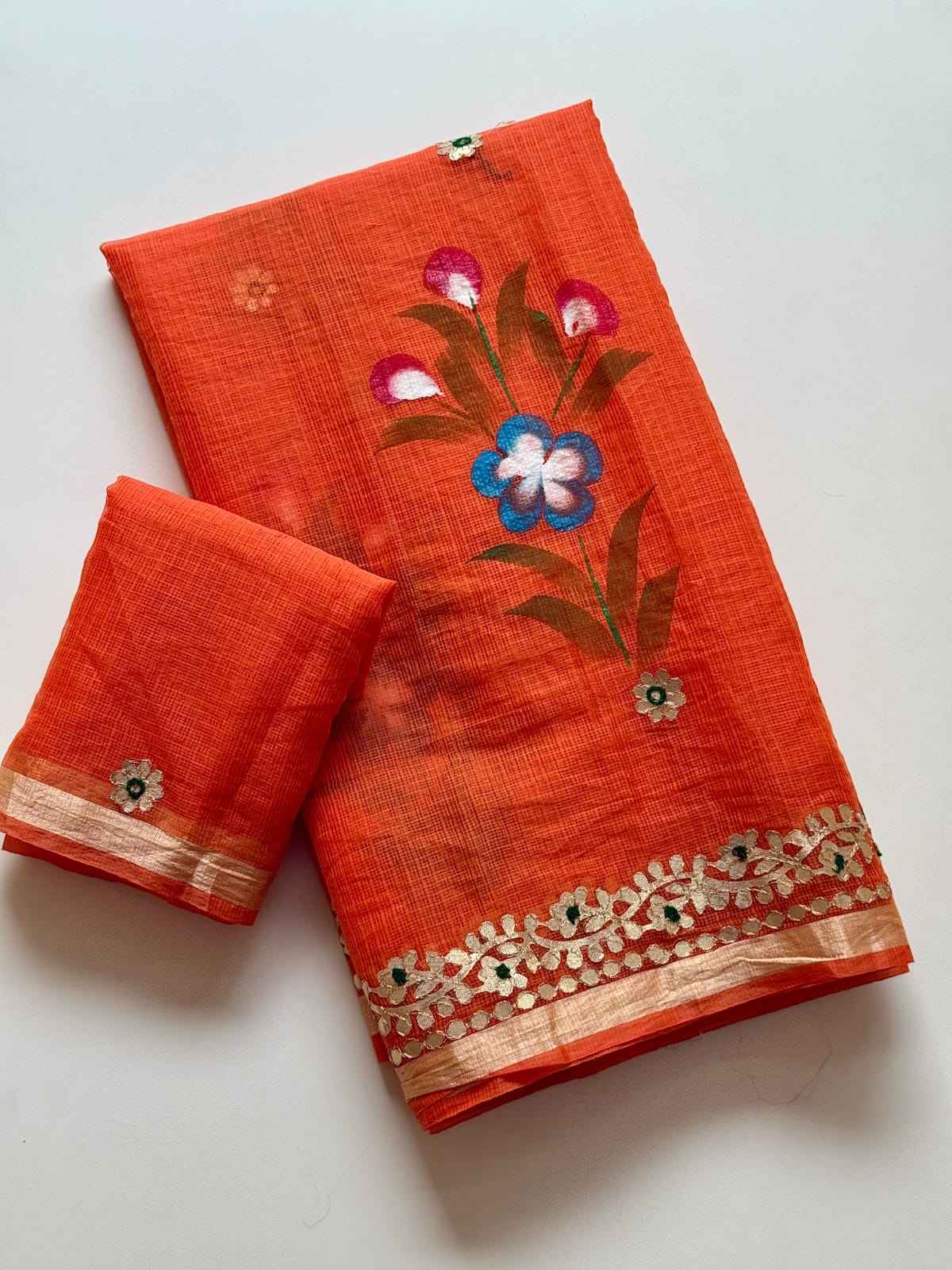 SOFT KOTA DORIYA SILK GOTA WORK HANDPRINT SAREE