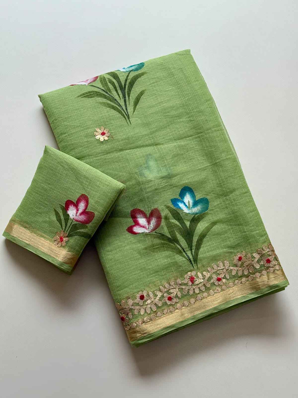 SOFT KOTA DORIYA SILK GOTA WORK HANDPRINT SAREE