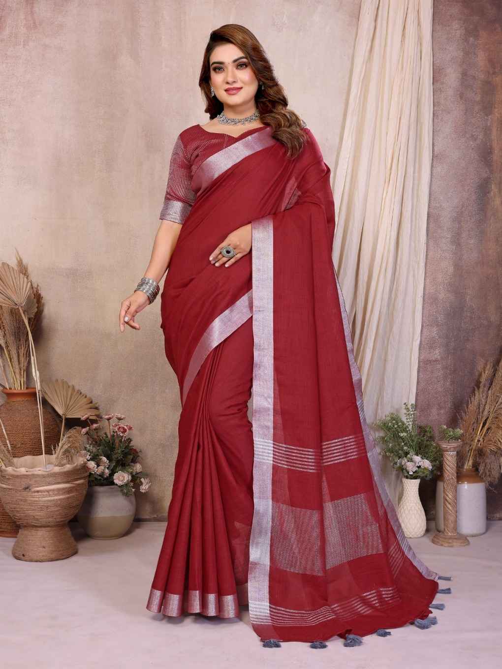 SOFT LINEN COTTON JARI BORDER SAREE 