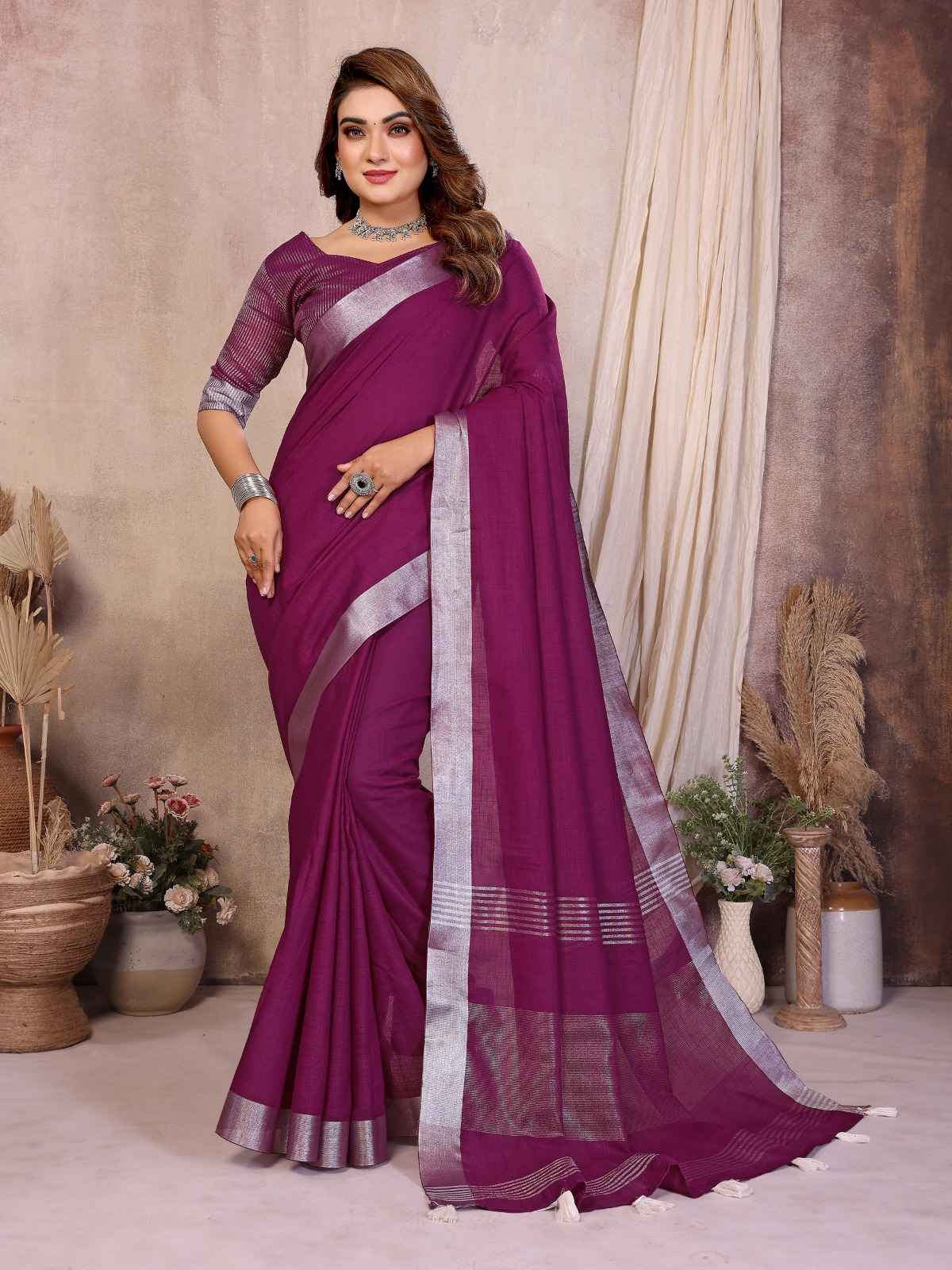 SOFT LINEN COTTON JARI BORDER SAREE 
