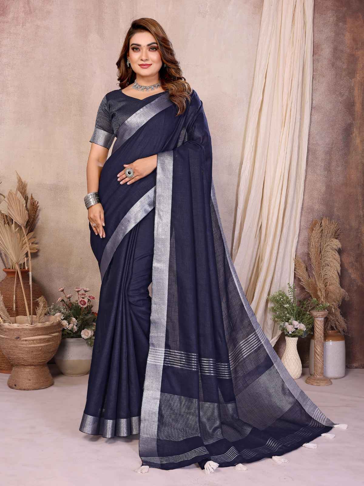 SOFT LINEN COTTON JARI BORDER SAREE 