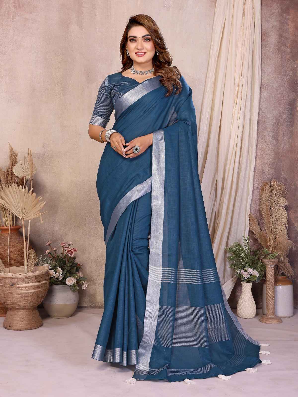 SOFT LINEN COTTON JARI BORDER SAREE 