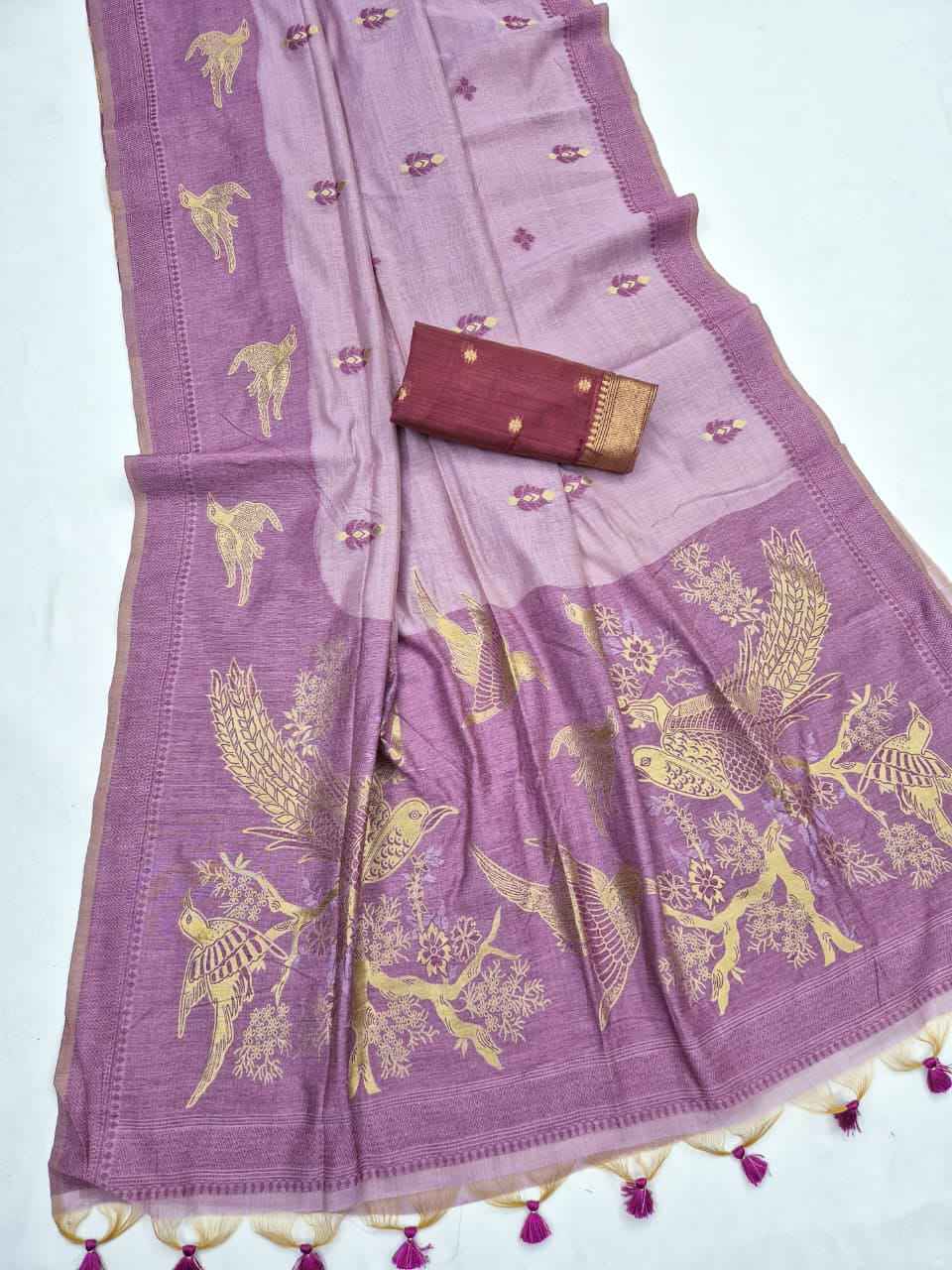 SOFT MUGA COTTON SPARROW ZARI WEAVING SAREE 