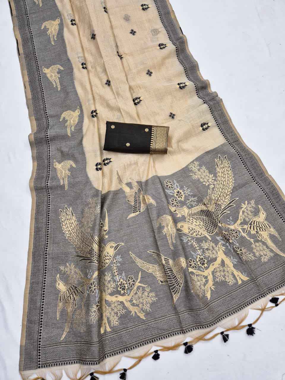 SOFT MUGA COTTON SPARROW ZARI WEAVING SAREE 
